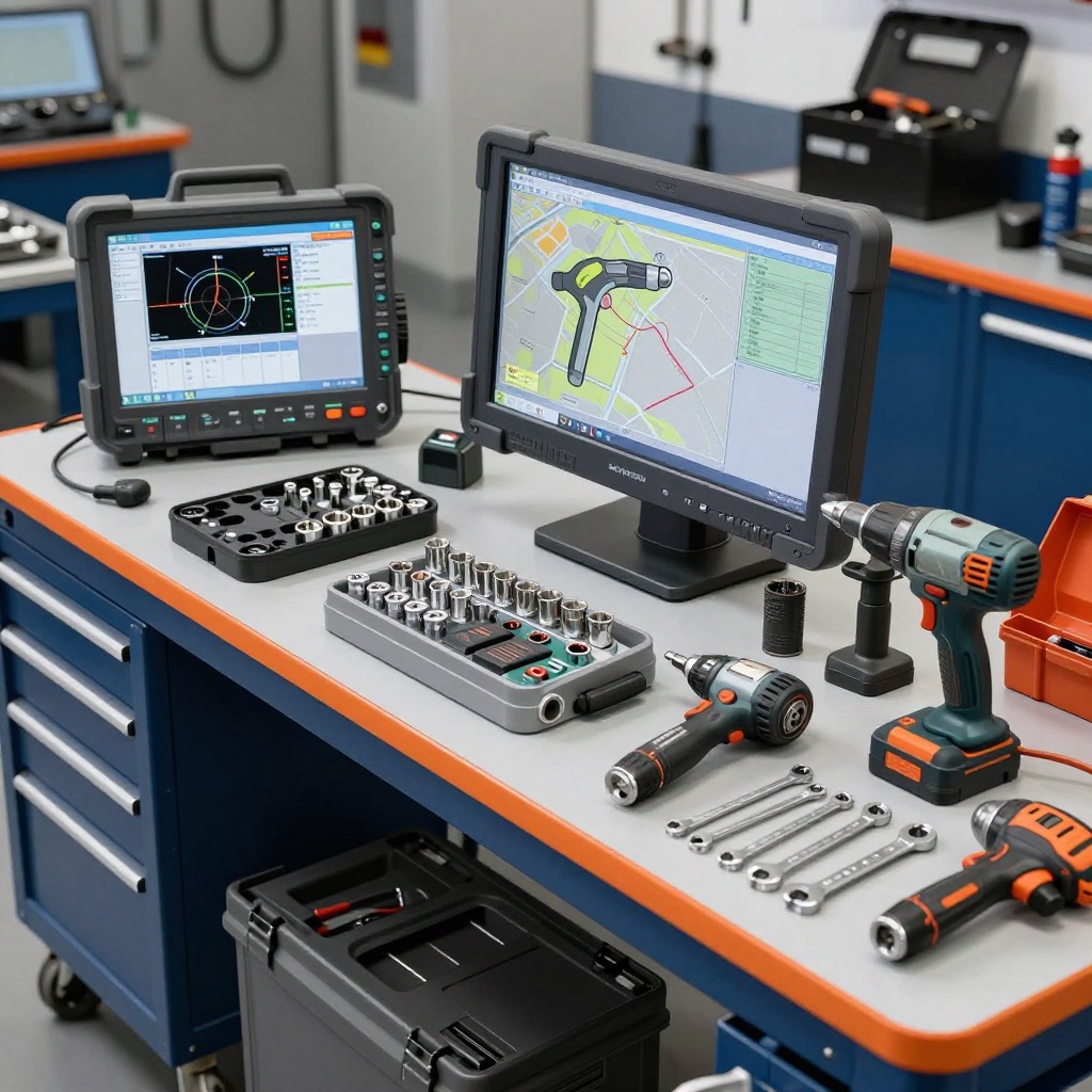 Professional mechanic testing automotive tools in a workshop